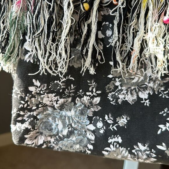 AMERICA & BEYOND Women's Cotton Floral Fringe Medallion Boho Tote Bag Black - Picture 5 of 16